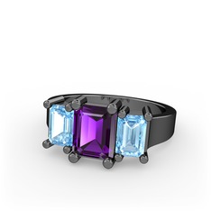 Arnia Yüzük - Ametist ve akuamarin 925 ayar siyah rodyum kaplama gümüş yüzük #1deukl3