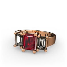 Garnet ve dumanlı kuvars 8 ayar rose altın yüzük