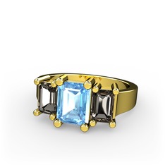 Arnia Yüzük - Akuamarin ve dumanlı kuvars 925 ayar altın kaplama gümüş yüzük #1duk0m0