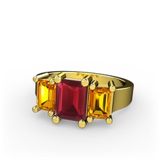 Arnia Yüzük - Kök yakut ve sitrin 8 ayar altın yüzük #1e6ntn6