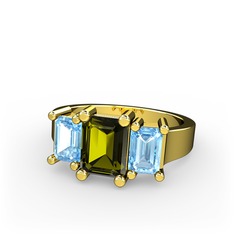 Peridot ve akuamarin 925 ayar altın kaplama gümüş yüzük