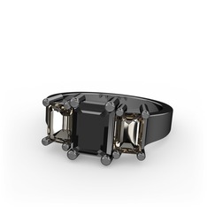 Arnia Yüzük - Siyah zirkon ve dumanlı kuvars 925 ayar siyah rodyum kaplama gümüş yüzük #1f33dag