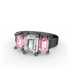 Swarovski ve pembe kuvars 925 ayar siyah rodyum kaplama gümüş yüzük