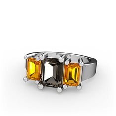 Arnia Yüzük - Dumanlı kuvars ve sitrin 14 ayar beyaz altın yüzük #1g54wqj