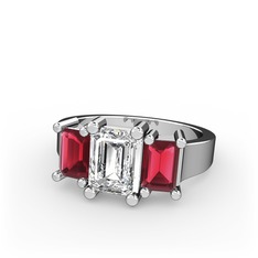 Swarovski ve kök yakut 14 ayar beyaz altın yüzük