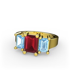 Arnia Yüzük - Kök yakut ve akuamarin 14 ayar altın yüzük #1h1aew5