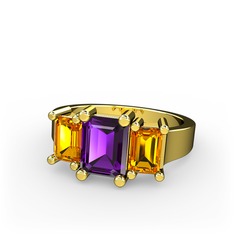 Arnia Yüzük - Ametist ve sitrin 18 ayar altın yüzük #1hbualg