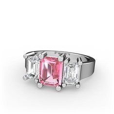 Pembe kuvars ve swarovski 18 ayar beyaz altın yüzük