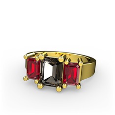 Dumanlı kuvars ve garnet 14 ayar altın yüzük