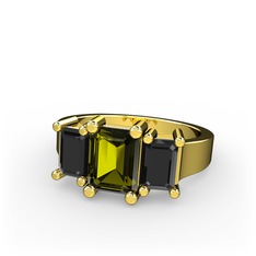 Peridot ve siyah zirkon 18 ayar altın yüzük