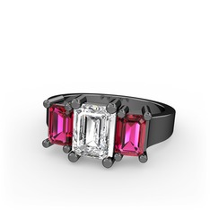 Arnia Yüzük - Swarovski ve rodolit garnet 925 ayar siyah rodyum kaplama gümüş yüzük #1ipf5sv