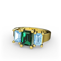 Yeşil kuvars ve akuamarin 8 ayar altın yüzük