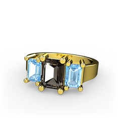 Arnia Yüzük - Dumanlı kuvars ve akuamarin 8 ayar altın yüzük #1j8gh0a