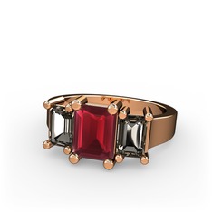 Arnia Yüzük - Kök yakut ve dumanlı kuvars 14 ayar rose altın yüzük #1jb35oe