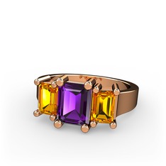 Arnia Yüzük - Ametist ve sitrin 8 ayar rose altın yüzük #1jbg859