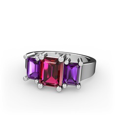 Rodolit garnet ve ametist 8 ayar beyaz altın yüzük