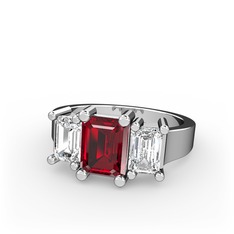 Garnet ve swarovski 18 ayar beyaz altın yüzük