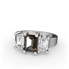 Dumanlı kuvars ve swarovski 14 ayar beyaz altın yüzük