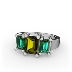 Peridot ve yeşil kuvars 18 ayar beyaz altın yüzük