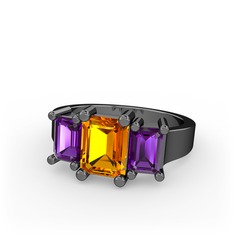 Arnia Yüzük - Sitrin ve ametist 925 ayar siyah rodyum kaplama gümüş yüzük #1lucsnh