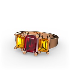 Garnet ve sitrin 18 ayar rose altın yüzük