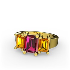 Rodolit garnet ve sitrin 8 ayar altın yüzük
