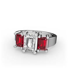 Swarovski ve garnet 14 ayar beyaz altın yüzük