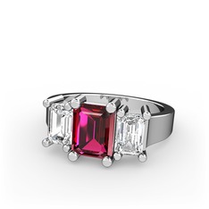 Rodolit garnet ve swarovski 14 ayar beyaz altın yüzük