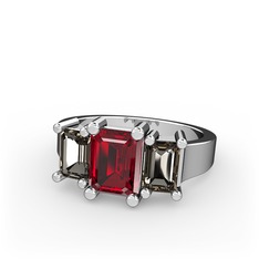 Garnet ve dumanlı kuvars 925 ayar gümüş yüzük