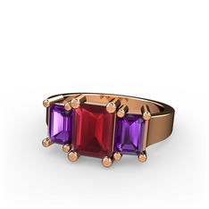 Arnia Yüzük - Kök yakut ve ametist 8 ayar rose altın yüzük #1puutwp