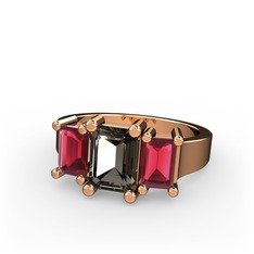 Arnia Yüzük - Dumanlı kuvars ve kök yakut 925 ayar rose altın kaplama gümüş yüzük #1qsamkb