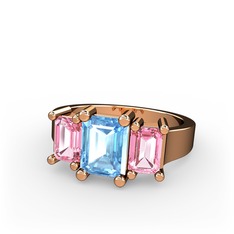 Akuamarin ve pembe kuvars 8 ayar rose altın yüzük