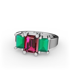 Rodolit garnet ve kök zümrüt 925 ayar gümüş yüzük