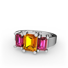 Sitrin ve rodolit garnet 14 ayar beyaz altın yüzük