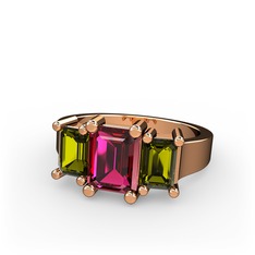 Rodolit garnet ve peridot 8 ayar rose altın yüzük