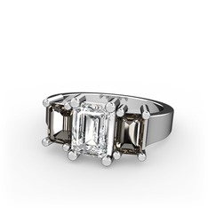 Swarovski ve dumanlı kuvars 18 ayar beyaz altın yüzük