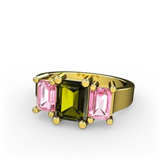 Arnia Yüzük - Peridot ve pembe kuvars 14 ayar altın yüzük #1sxj01h