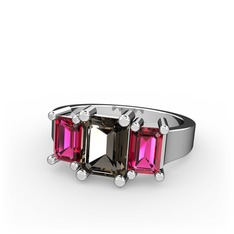 Arnia Yüzük - Dumanlı kuvars ve rodolit garnet 14 ayar beyaz altın yüzük #1tw0pxp