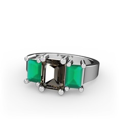 Dumanlı kuvars ve kök zümrüt 925 ayar gümüş yüzük