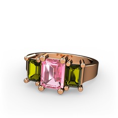 Arnia Yüzük - Pembe kuvars ve peridot 14 ayar rose altın yüzük #1ussiuy