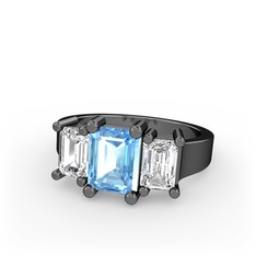 Arnia Yüzük - Akuamarin ve beyaz zirkon 925 ayar siyah rodyum kaplama gümüş yüzük #1vupckh