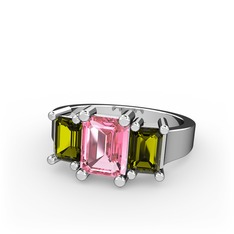 Arnia Yüzük - Pembe kuvars ve peridot 8 ayar beyaz altın yüzük #1wq02g3