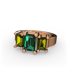 Yeşil kuvars ve peridot 925 ayar rose altın kaplama gümüş yüzük