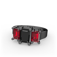 Arnia Yüzük - Siyah zirkon ve garnet 925 ayar siyah rodyum kaplama gümüş yüzük #1xpcugt