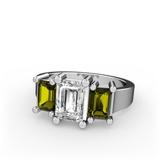 Beyaz zirkon ve peridot 8 ayar beyaz altın yüzük