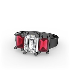 Beyaz zirkon ve kök yakut 925 ayar siyah rodyum kaplama gümüş yüzük