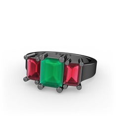 Kök zümrüt ve kök yakut 925 ayar siyah rodyum kaplama gümüş yüzük