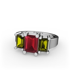 Arnia Yüzük - Kök yakut ve peridot 8 ayar beyaz altın yüzük #1yaw92a