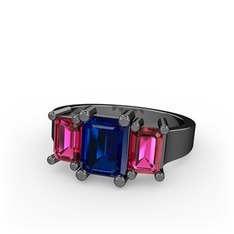 Arnia Yüzük - Lab safir ve rodolit garnet 925 ayar siyah rodyum kaplama gümüş yüzük #1znh1g