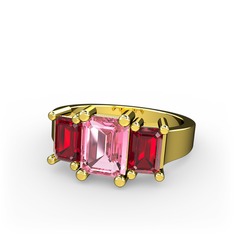 Pembe kuvars ve garnet 925 ayar altın kaplama gümüş yüzük